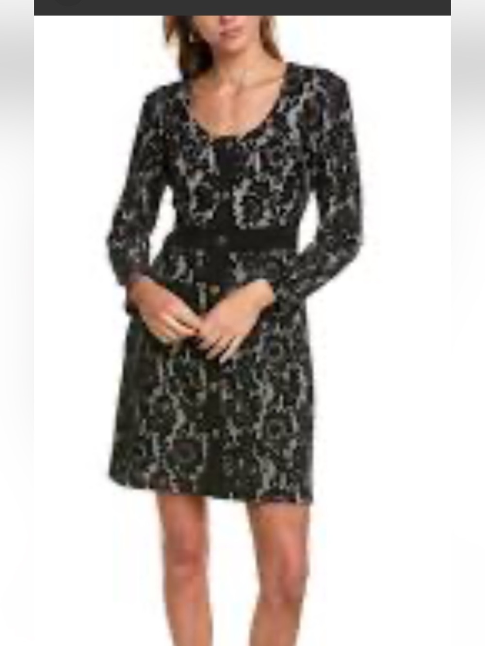 Taylor Black Lace-Overlay Dress‎ with Gold Buttons- worn once. 180 retail